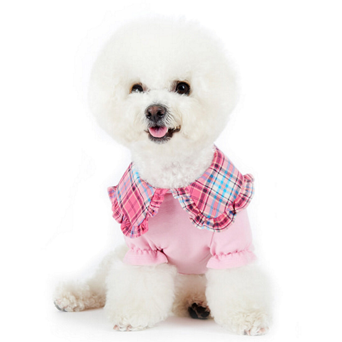 J.O.Y! Check Collar Ruffle T - PINK